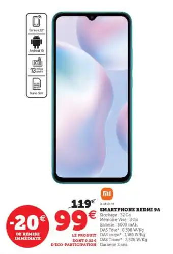 Hyper U Smarphone redmi 9A offre