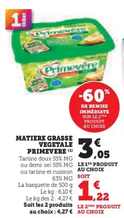 U Express Matiere grasse vegetale primevere offre