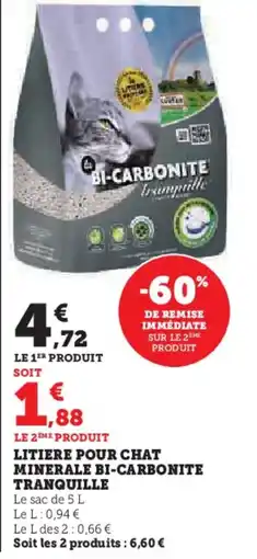 U Express Litiere pour chat minerale bi carbonite tranquille offre