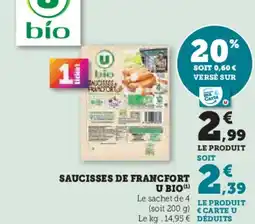 U Express Saucisses de francfort u bio offre