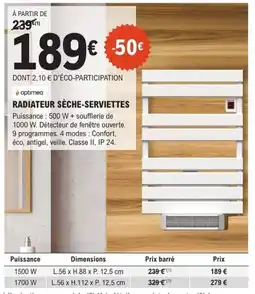 E.Leclerc Brico OPTIMEA Radiateur sèche-serviettes offre