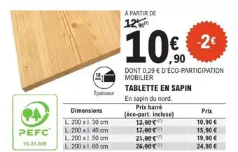 E.Leclerc Brico Tablette en sapin offre