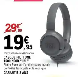 E.Leclerc CASQUE FIL TUNE T500 NOIR JBL offre
