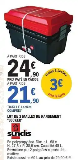 E.Leclerc LOT DE 3 MALLES DE RANGEMENT LOCKER offre