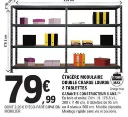 E.Leclerc ÉTAGÈRE MODULAIRE DOUBLE CHARGE LOURDE 8 TABLETTES offre