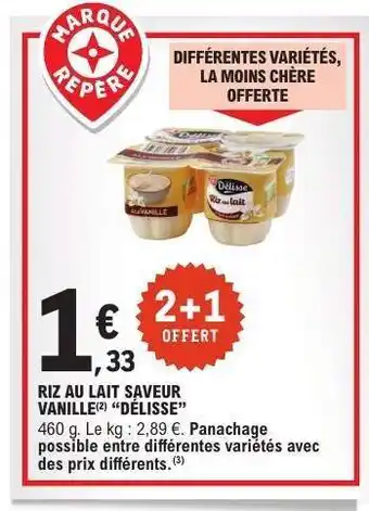 E.Leclerc Riz au lait saveur vanille 'Délisse' offre