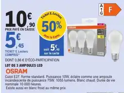 E.Leclerc LOT DE 3 AMPOULES LED OSRAM offre