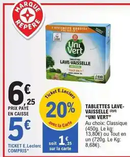 E.Leclerc TABLETTES LAVE-VAISSELLE UNI VERT offre