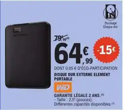 E.Leclerc DISQUE DUR EXTERNE ELEMENT PORTABLE offre