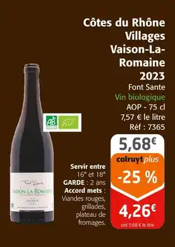 Colruyt FONT SANTE Côtes du rhône villages vaison-la-romaine 2023 offre