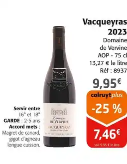 Colruyt DOMAINE DE VERVINE Vacqueyras 2023 offre