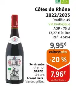 Colruyt Côtes du rhône 2022/2023 offre