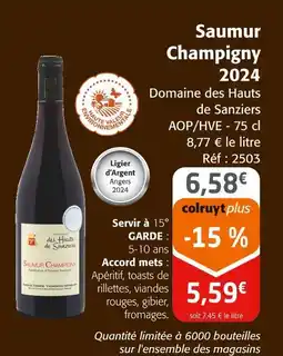 Colruyt DOMAINE DES HAUTS DE SANZIERS Saumur champigny 2024 offre