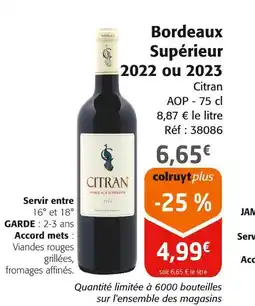 Colruyt CITRAN Bordeaux Supérieur 2022 ou 2023 offre