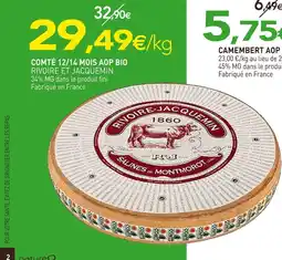 naturéO RIVOIRE ET JACQUEMIN Comté 12/14 mois AOP bio offre