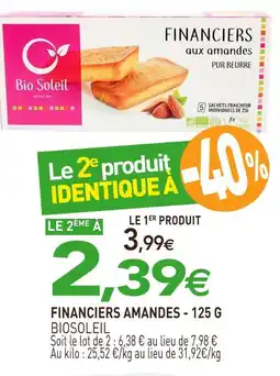 naturéO Bio BIOSOLEIL Financiers amandes - 125 g offre