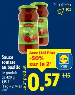 Lidl COMBINO Sauce tomate au basilic offre