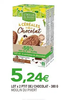 naturéO MOULIN DU PIVERT LOT x 2 PTIT DEJ CHOCOLAT - 380 G offre