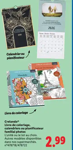 Lidl Crelando Livre de coloriage, calendriers ou planificateur familial photos offre