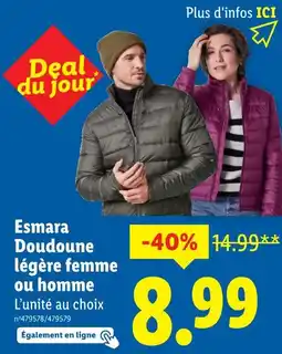 Lidl Esmara Doudoune légère femme ou homme offre
