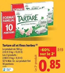 Lidl Tartare ail et fines herbes offre