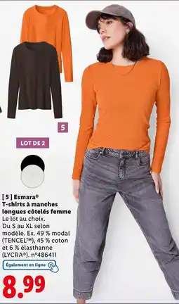 Lidl ESMARA T-shirts à manches longues côtelés femme offre