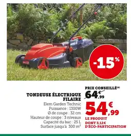 Super U Elem Garden Technic Tondeuse électrique filaire offre