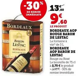 U Express Baron de Lestac Bordeaux AOP rouge offre
