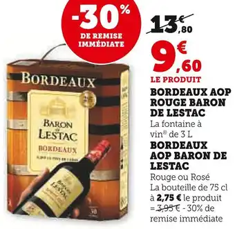 U Express Baron de Lestac Bordeaux AOP rouge offre