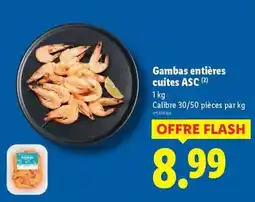 Lidl Gambas entières cuites asc offre