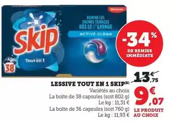 Super U Skip - lessive tout en 1 offre