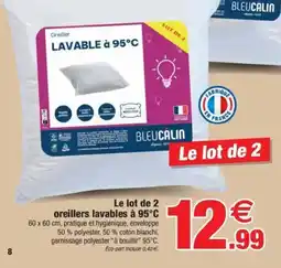 Bazarland Le lot de 2 oreillers lavables à 95°C offre