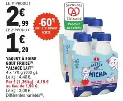 E.Leclerc Express ALSACE LAIT Yaourt à boire goût fraise offre