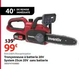 Mr Bricolage Tronçonneuse à batterie 20V System 25cm 20V sans batterie offre