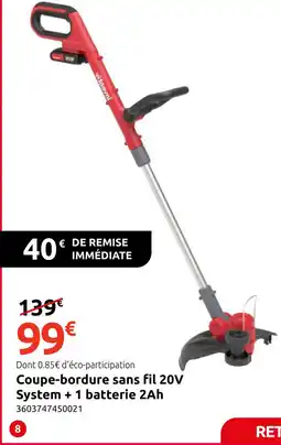 Mr Bricolage Coupe-bordure sans fil 20V System + 1 batterie 2Ah offre