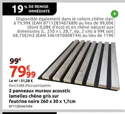 Mr Bricolage 2 panneaux muraux acoustic lamelles chêne gris sur offre