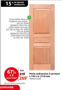 Mr Bricolage Porte cedroarana 3 carreaux offre