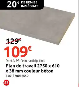 Mr Bricolage Plan de travail 2750 x 610 x 38 mm couleur béton offre