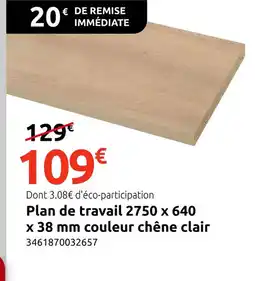 Mr Bricolage Plan de travail 2750 x 640 x 38 mm couleur chêne clair offre