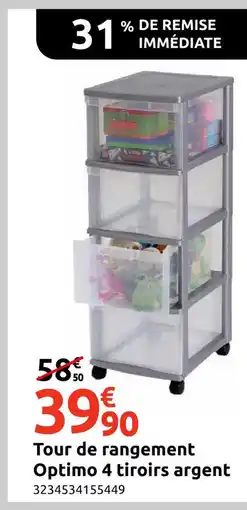 Mr Bricolage Tour de rangement Optimo 4 tiroirs argent offre