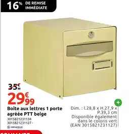 Mr Bricolage DECAYEUX Boîte aux lettres 1 porte agréée PTT beige offre
