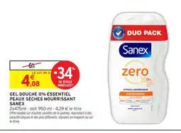 Intermarché Contact SANEX Gel douche 0% essentiel peaux sèches nourrissant offre
