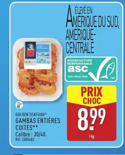 ALDI GOLDEN SEAFOOD Gambas entières cuites offre