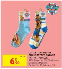 Intermarché Hyper Lot de 7 paires de chaussettes enfant Pat Patrouille offre