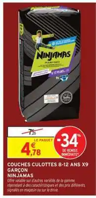 Intermarché Hyper Couches Culottes 8-12 Ans x9 Garçon Ninjamas offre