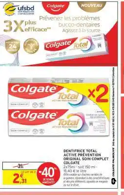 Intermarché Hyper Dentifrice Total Active Prévention Original Soin Complet Colgate offre