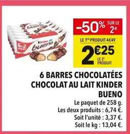 Supeco KINDER BUENO 6 barres chocolatées chocolat au lait offre