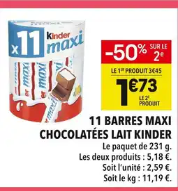 Supeco Kinder 11 barres maxi chocolatées lait offre