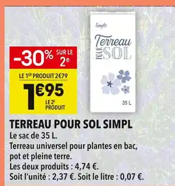 Supeco Simpl Terreau pour sol offre