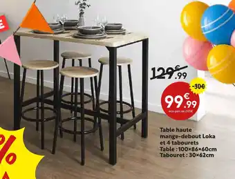 Maxi Bazar Table haute mange-debout Loka et 4 tabourets offre